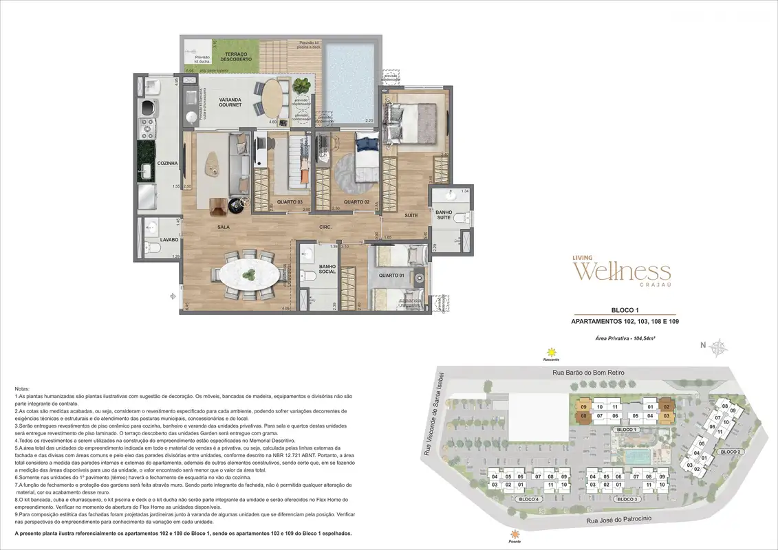 Planta: Garden 4 quartos · Bloco 1 · unidade 102