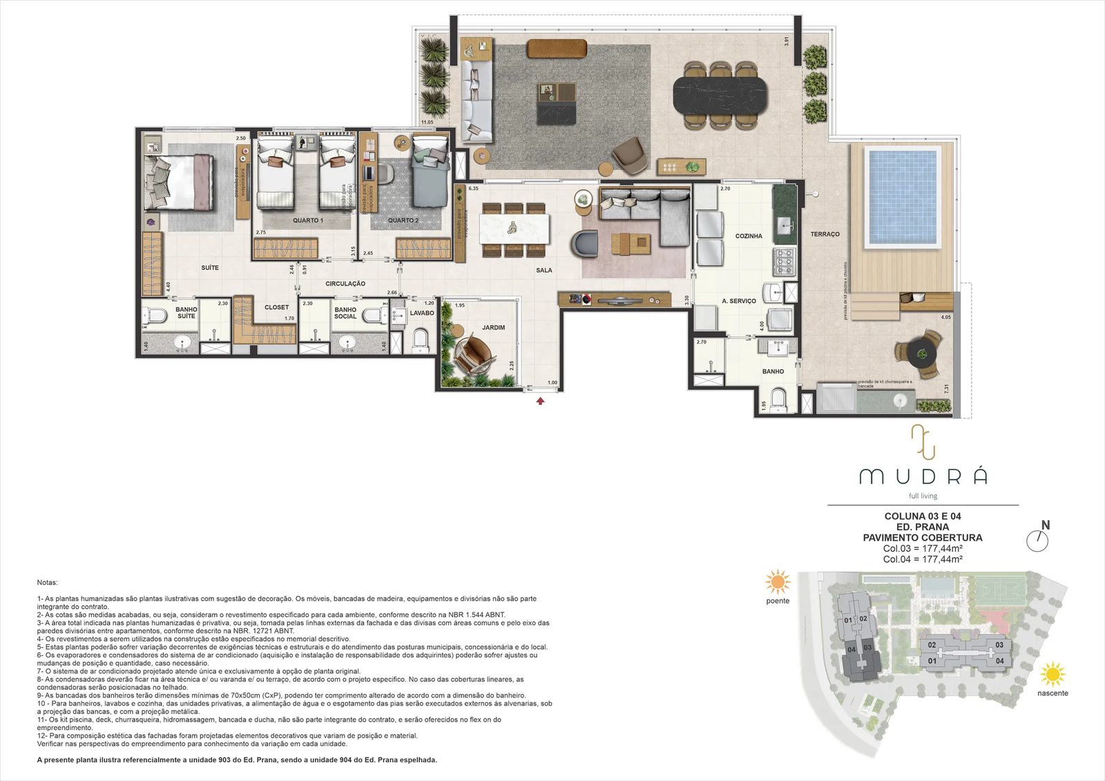 Planta ilustrativa · Cobertura linear, 177,44m²