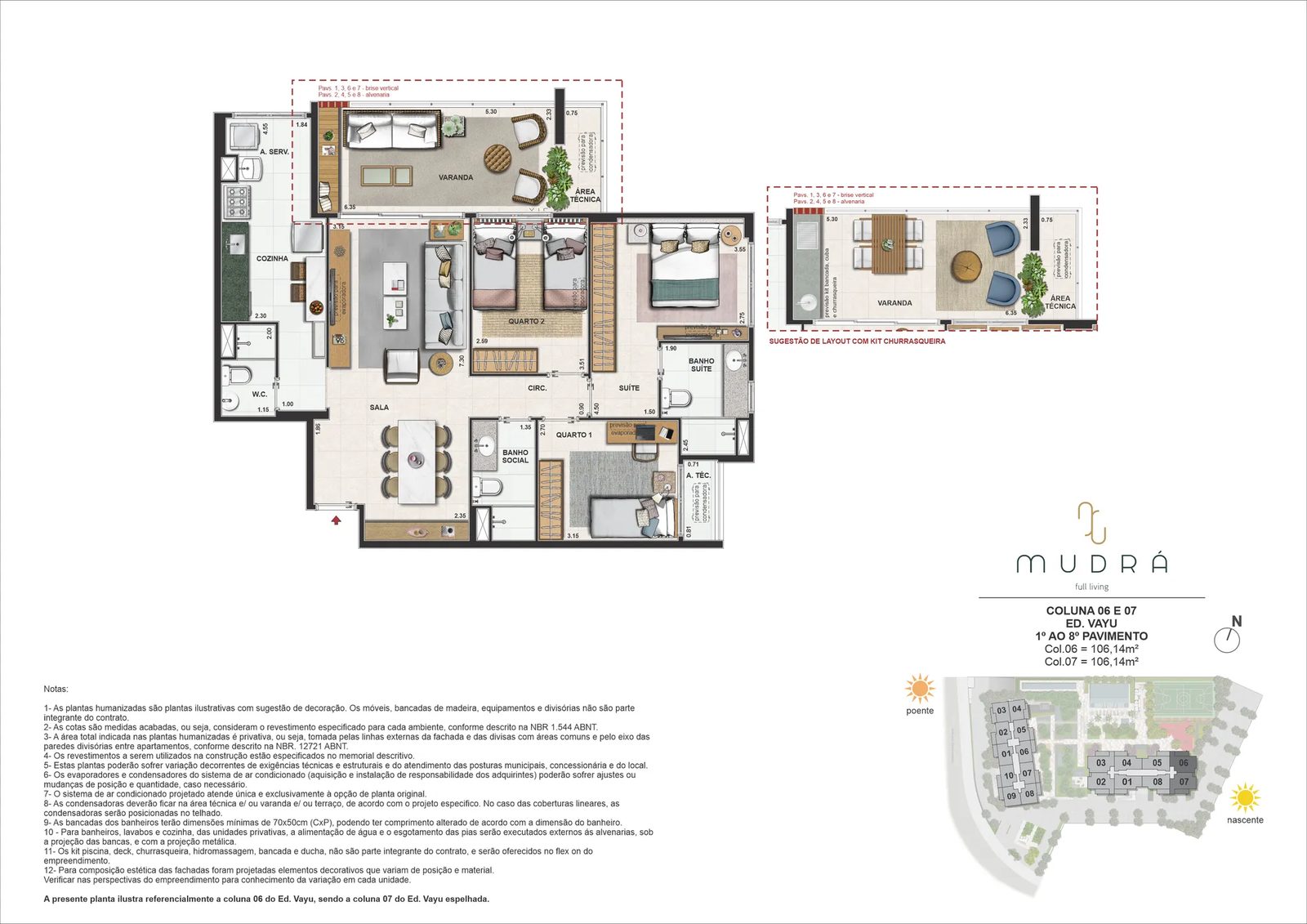 Planta ilustrativa · 3 quartos, 106,14m²