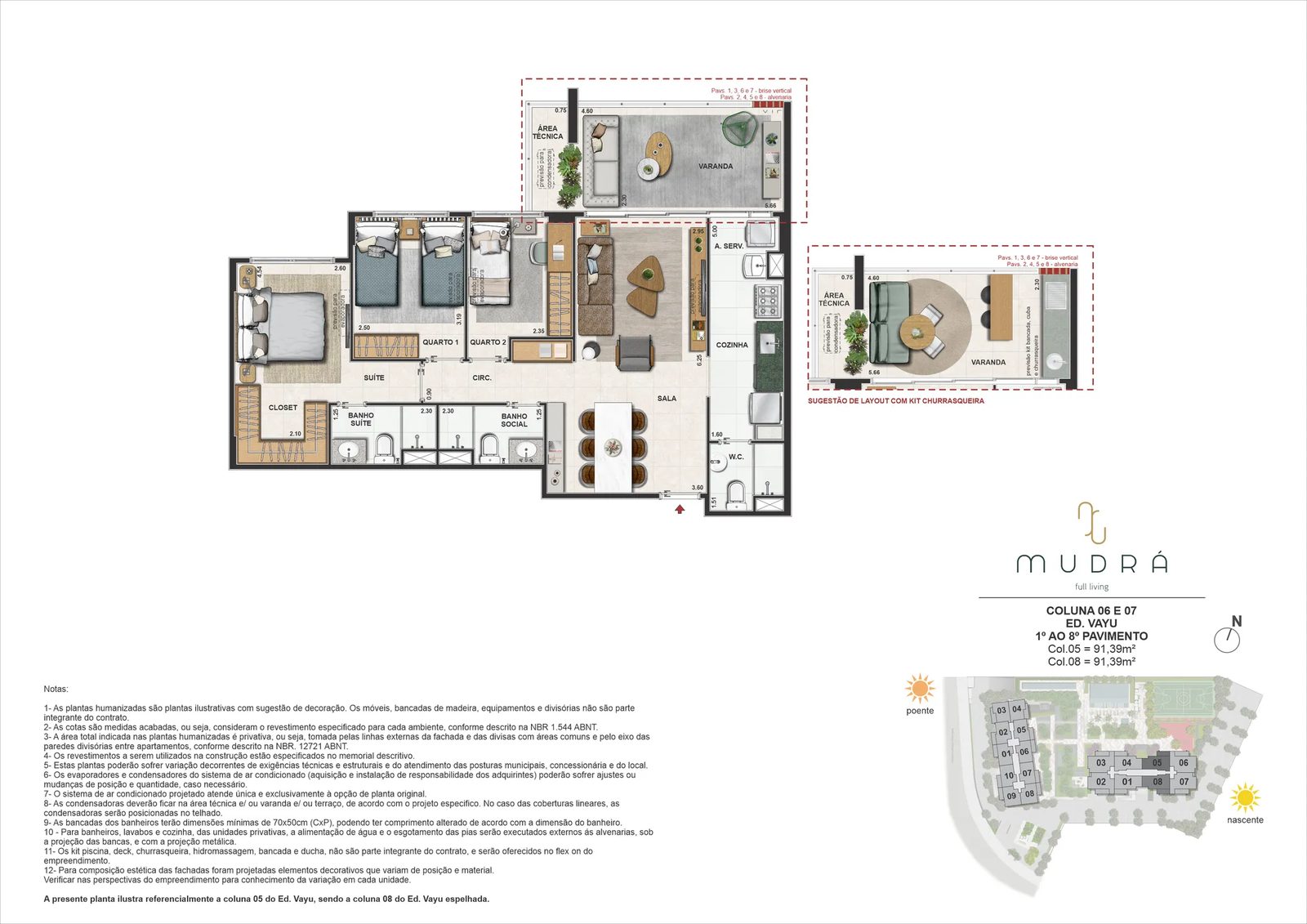 Planta ilustrativa · 3 quartos, 91,39m²