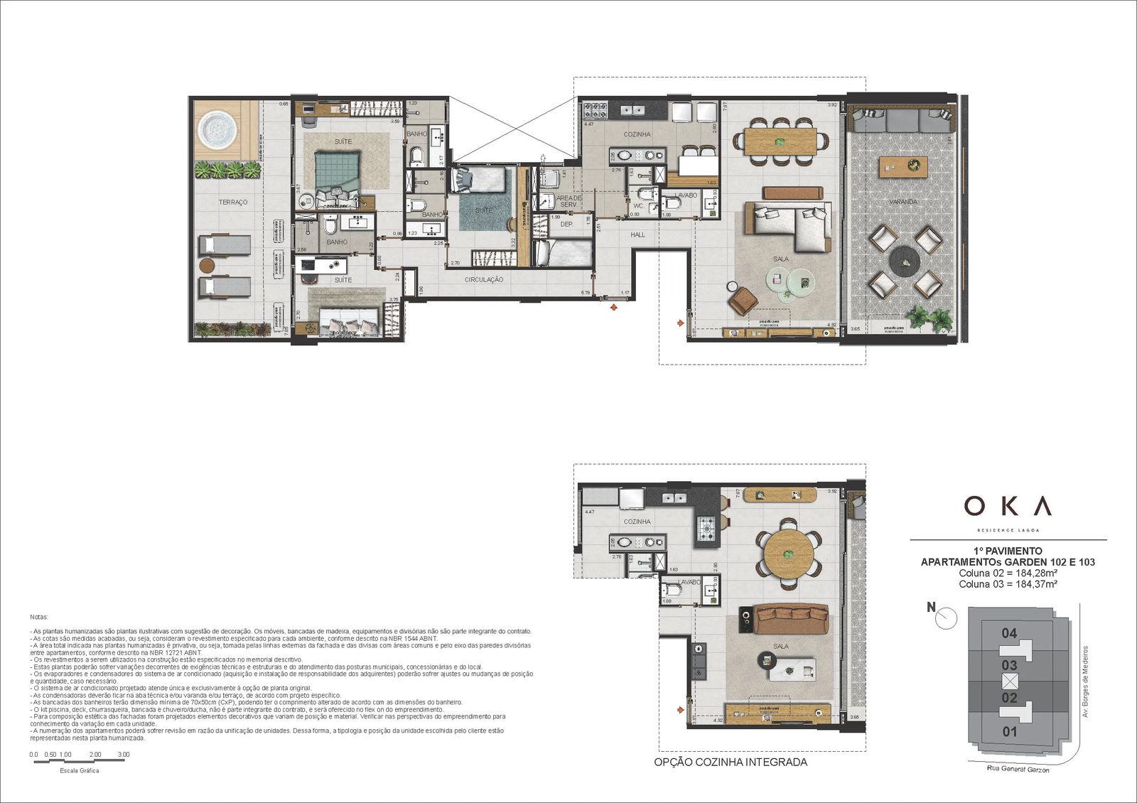 Planta ilustrativa · Garden Coluna 02 e 03, 184,28m²