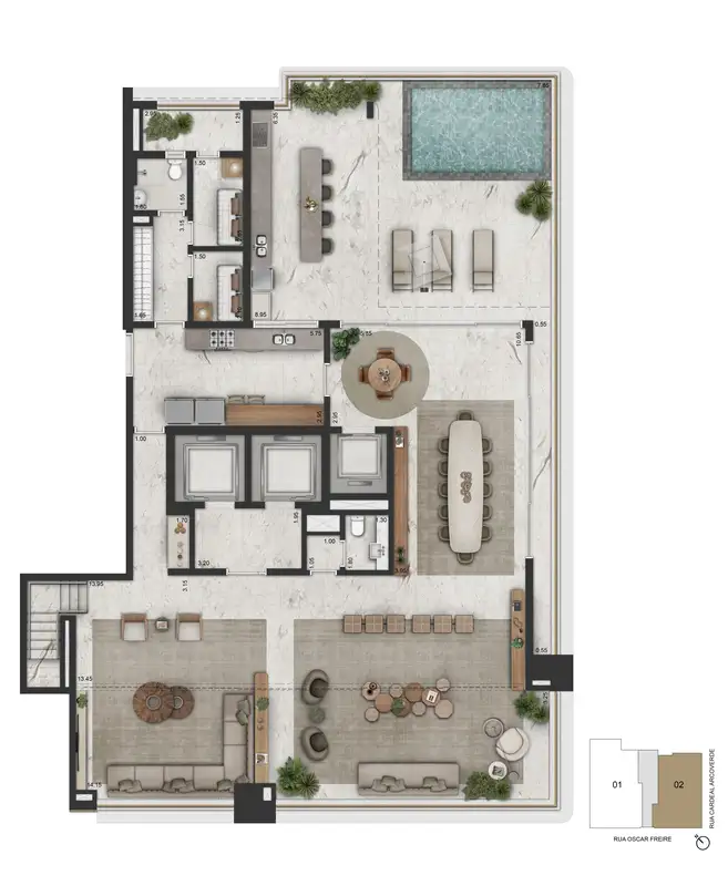 Planta 581,95 m² · duplex, piso inferior (45º pav.)