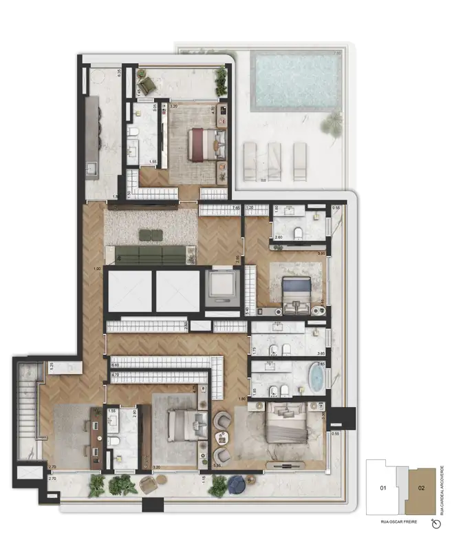 Planta 581,95 m² · duplex, piso superior (46º pav.)