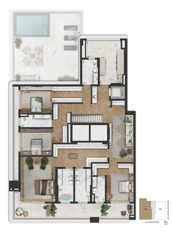 Planta 698,10 m² · duplex, piso superior (46º pav.)