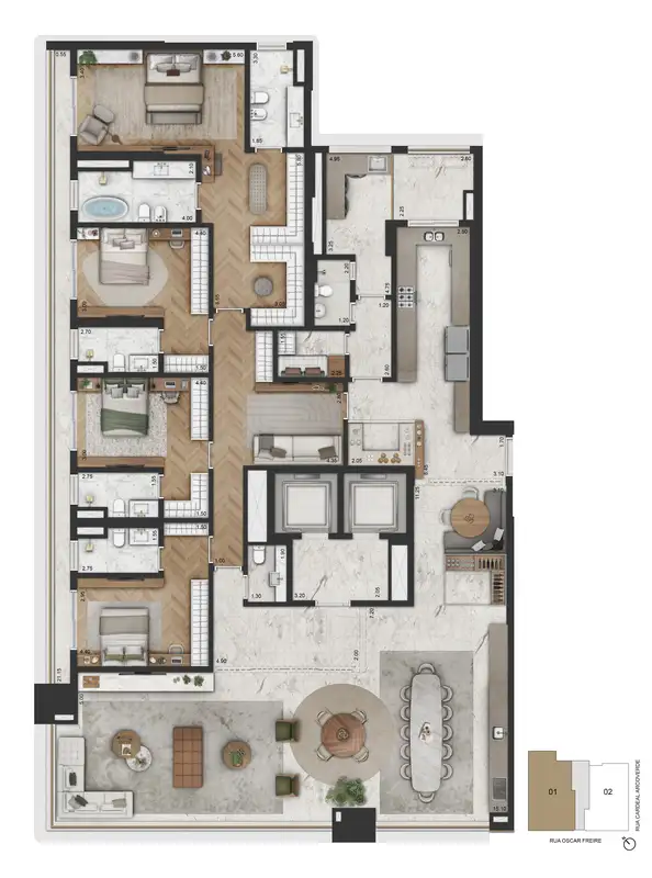 Planta 365,20 m² · padrão, 4 suítes