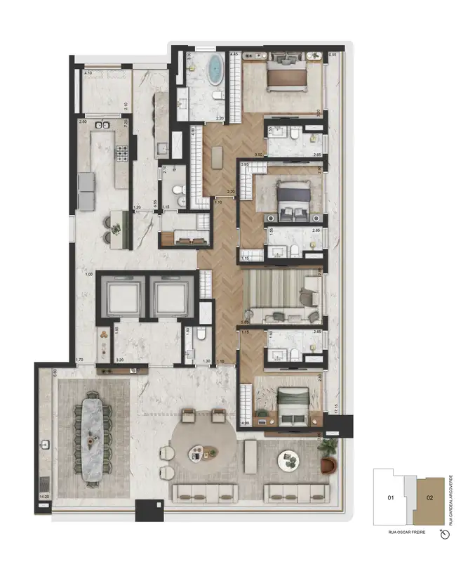 Planta 284,60 m² · opção 3 suítes, versão A
