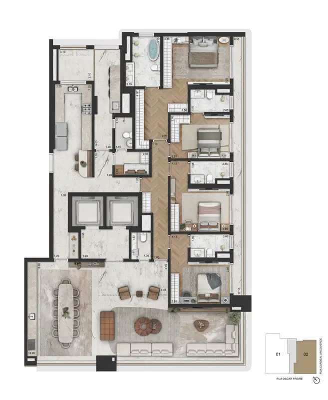 Planta 284,60 m² · padrão, 4 suítes
