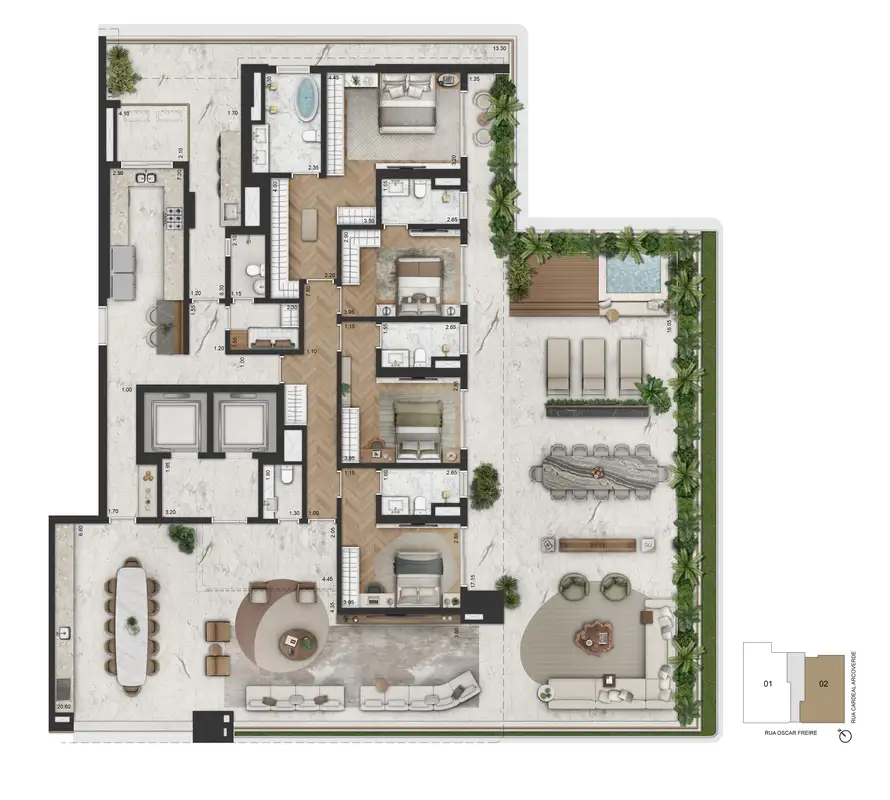 Planta 437,35 m² · garden, 4 suítes