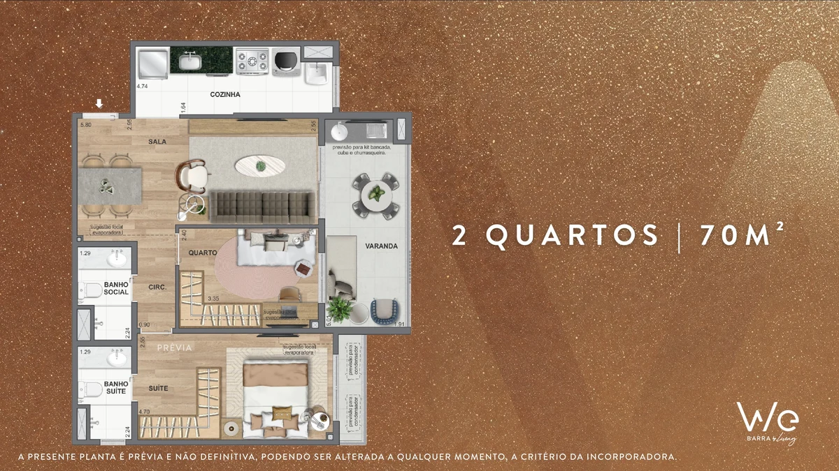 2 Quartos 70m² WE BARRA by Living