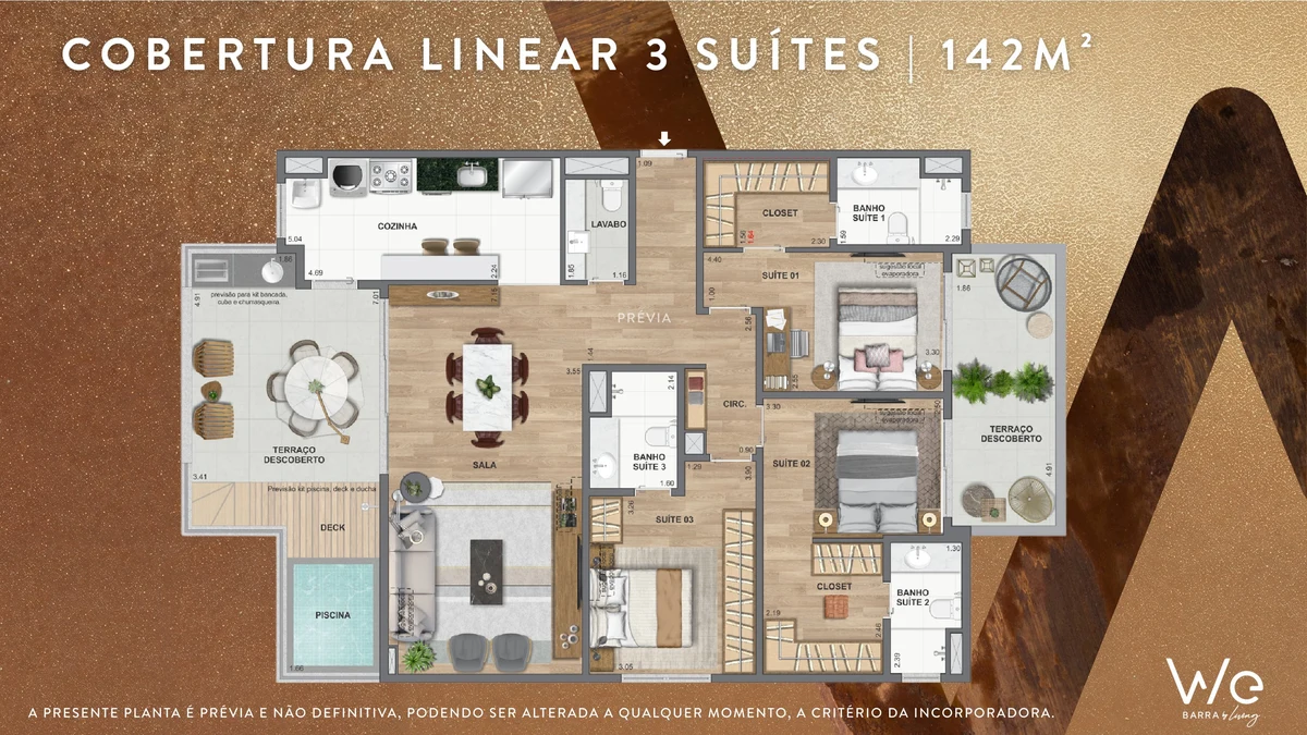 Cobertura Linear 3 Suítes 142m² WE BARRA