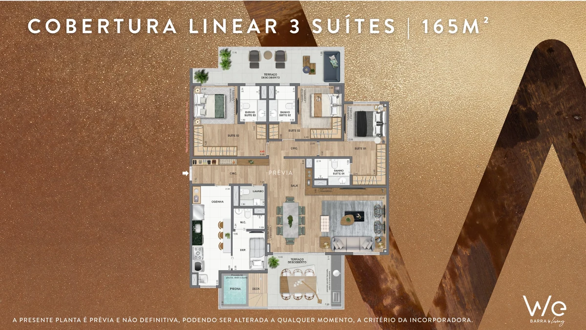 Cobertura Linear 3 Suítes 165m² WE BARRA
