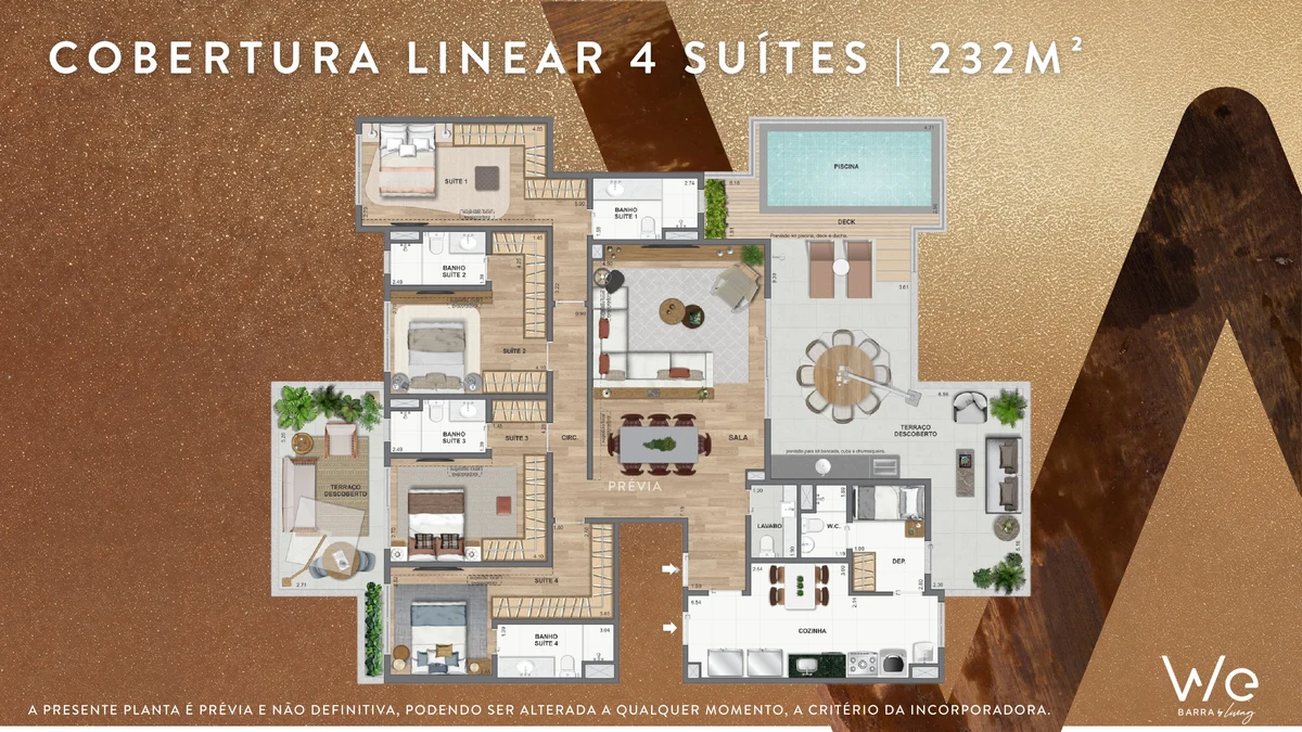 Cobertura Linear 4 Suítes 232m² WE BARRA